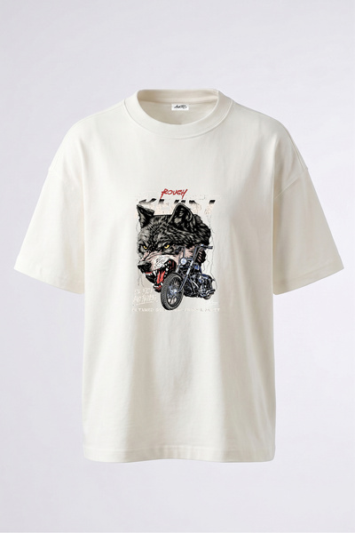 Anetos Tricou supradimensionat din bumbac alb cu imprimeu pe spate Wolf Chopp...