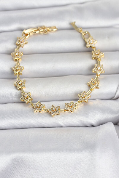 OGHAMAY Brass Gold Color Zircon Stone Row Star Model Women's Bracelet