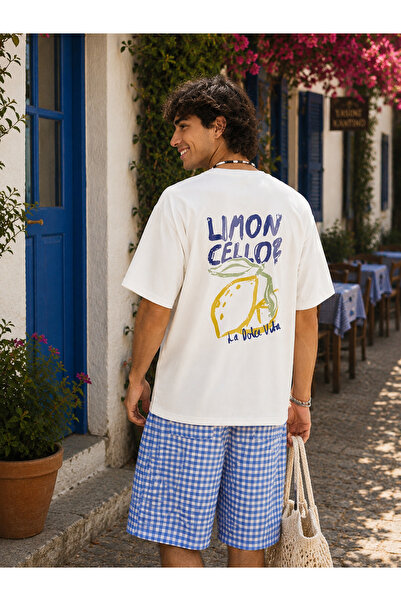 EVIus Tricou oversize cu imprimeu Lemon Cello, 100% bumbac, cu decolteu rotund