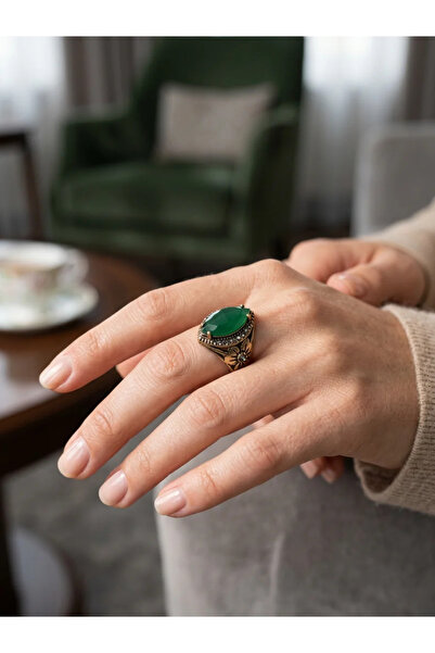 Dorvina Bronze Ring Authentic Copper Jewelry Green Crystal Stone with Drop Fl...