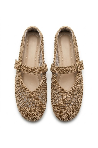 ZARICH Elara Mink Mesh Knitted Textured Hidden Elastic Gold Buckle Detailed M...