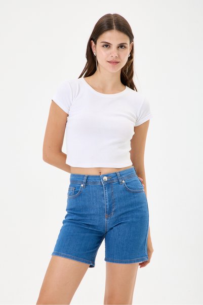 Era Lisa Women's Mom Fit High Waist Lycra Denim Shorts