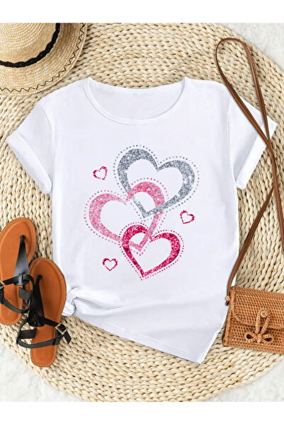 one button 3 pieces of colorful hearts printed premium oversize t-shirt