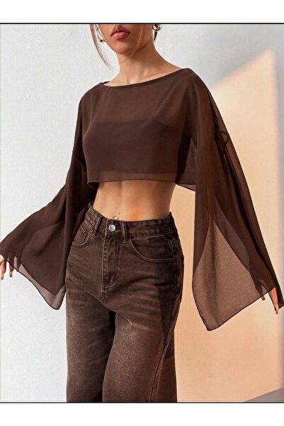 morche BLUZĂ DE DAMĂ CU MÂNECĂ LĂRGĂ, OVERSIZE, ELEGANTĂ, DIN TUL MARO TRANSP...