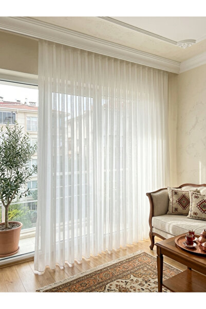 Demor Home Şeffaf Bambu Tül Perde 1'e 3 Sık Pile Tok Duruşlu Modern Salon Tülü