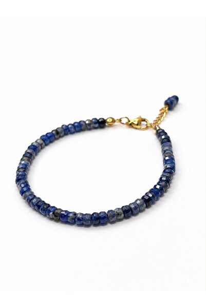 Agatella Tasarım Sodalite Stone Thin Bracelet Gold Color Steel Detailed Handm...