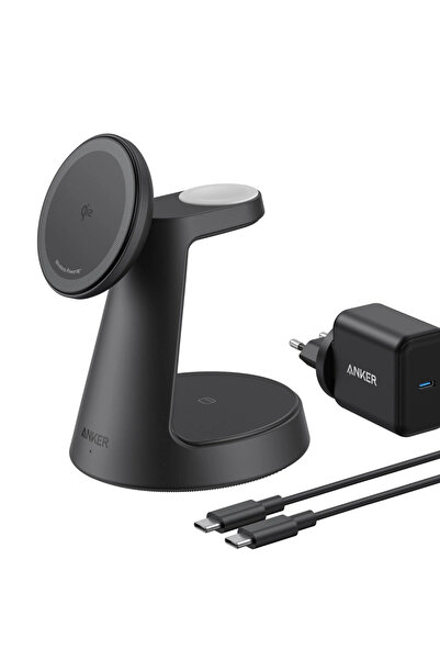 Anker MagGo Încărcător wireless magnetic 3-în-1, 15W Qi2, Negru cu cablu