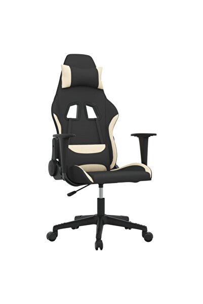vidaxl Scaun de jocuri, negru și crem, textil