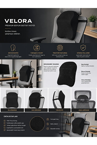 VELORA GRUP Premium Boyun ve Baş Destek Yastığı Terletmeyen Kumaş Ofis Sandal...