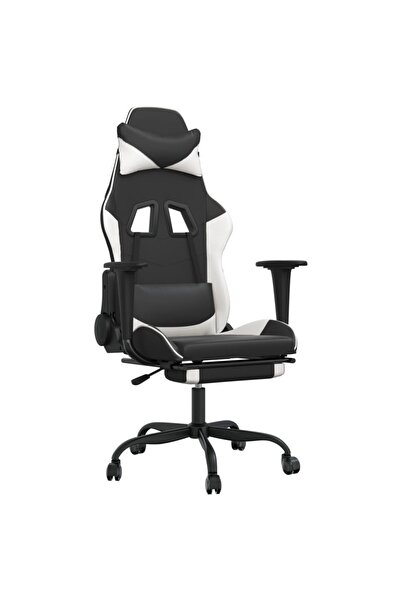 vidaxl Scaun de gaming cu suport picioare, negru/alb, piele ecologică
