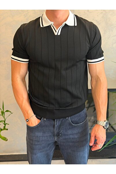 ECARTS Men's Contrast Regular Fit Polo Neck Tshirt Black Eca078