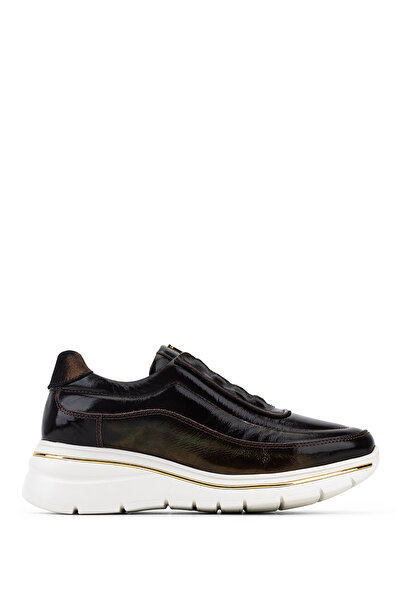 Tamer Tanca Women's Genuine Leather Brown Patent Leather Sneakers & Sports Shoes