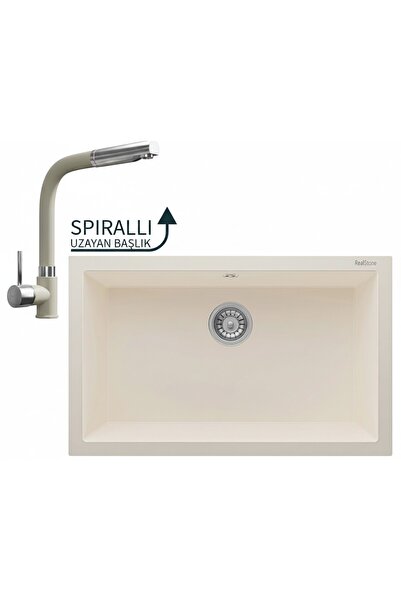 RealStone Gordion 77 & Sümela Spiralli Batarya Premium Mutfak Seti - Krem