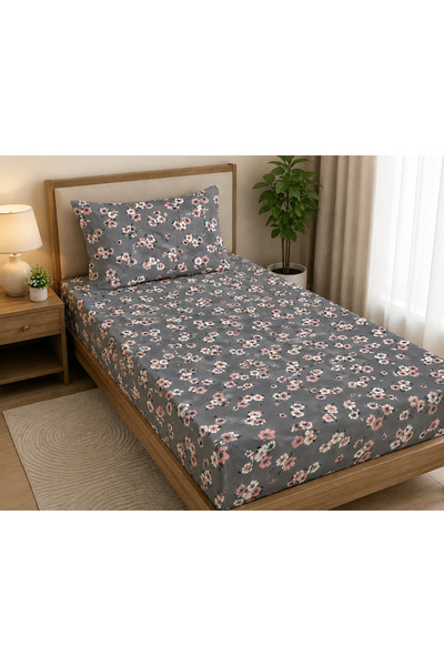 J. STAR Single Bedsheet Grey Color, Single Flat Sheet & Pillow Case