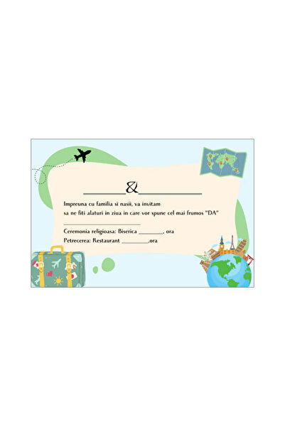 OEM Set 25 Invitatii nunta 10x15cm cu plic, Tematica Travel