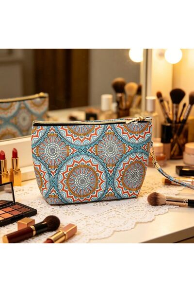 idei Geantă Cosmetică PU cu Imprimeu Mandala Etnic Multicolor, Husă Machiaj c...