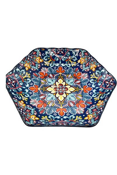 Ceramica Martinescu Platou din ceramica, albastru, forma hexagonala, pentru s...