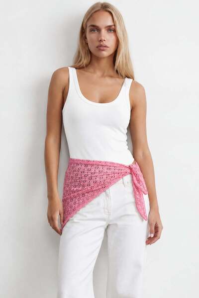 Trend Alaçatı Stili Pink lace detailed guipure fabric pareo alc-x15557