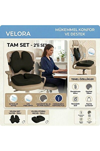 VELORA GRUP Velora Visco Bel Yastığı + Oturma Minderi Tam Set