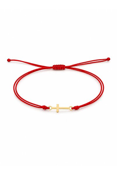 Fara brand Brățară cu șnur roșu și element cruce din aur galben 14K