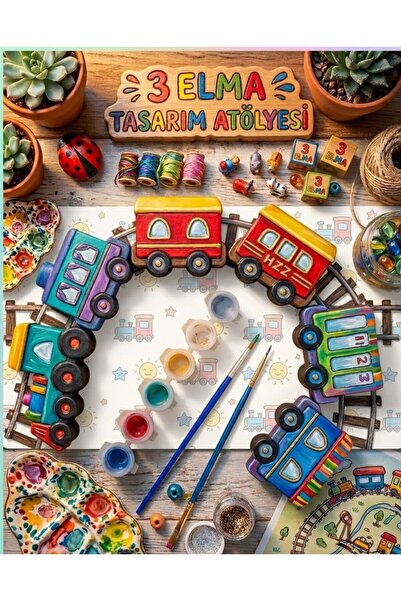 tasarımhikayecisi 3 ELMA TASARIM/TREN TAŞ BOYAMA SETİ (XL)-KARNE-YAZ TATİLİ-A...