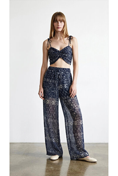 Myra Ethnic Patterned Navy Blue Trousers