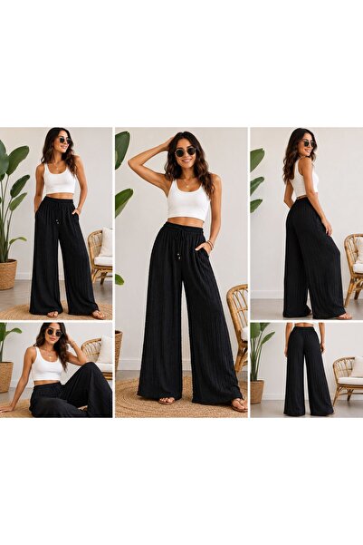 Rahu Store καλοκαιρινό παντελόνι με βολάν και φαρδιά μπατζάκια