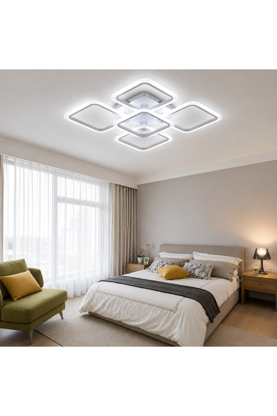 kra avize KRA Ares Beyaz 4+1 LED Avize | 3 Renk Modern Salon Avizesi