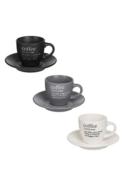 OEM Set 3 Cești Cafea Ceramice 90 ml cu Farfurii, Culori Mate Elegante