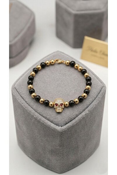 Casa Shop Set de 3 brățări de damă placate cu aur de 14K, cu mărgele negre și...