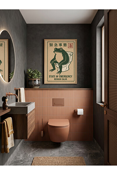 Creatick Design Banyo Tuvalet Duvar Tablosu Duvar Dekoru Doğal Ham Ahşap Çerç...