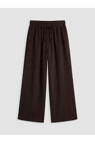 LC Waikiki Brown Textured Women's Trousers with Elastic Waist