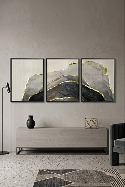 Jasmine Art Golden Geode Set of 3 Islamic Wall Art | Framed Canvas Print | Ar...