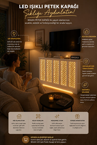 BAGAX **LED IŞIKLI ** PETEK KAPLAMA, Beyaz Renk,iç Ölçü 96 Cm Dış Ölçü 100 Cm...