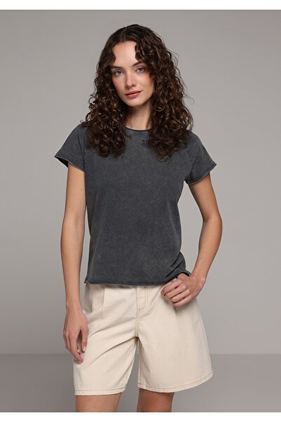 Colin's Regular Fit Round Neck Plain Women's Anthracite Short Sleeve T-Shirt