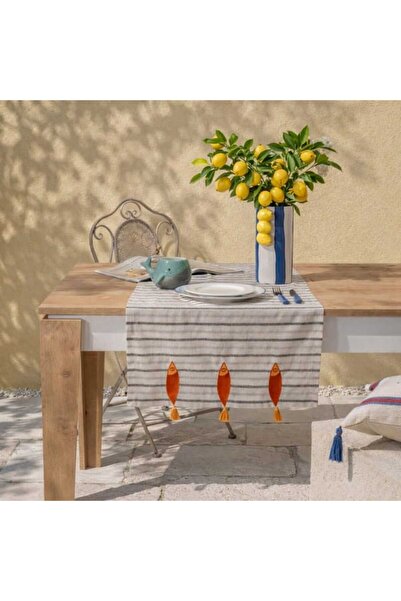 Evidea Soft Püsküllü Balık Runner - Ekru - 50x130 cm