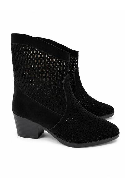 RoseVeno Women's Western Cowboy Heeled Suede Laser Cut Perforated Summer Boots