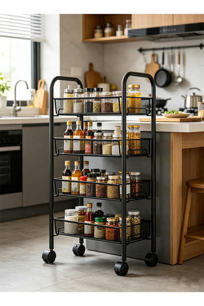 CozyWorld 4 Tier Rolling Kitchen Storage Cart with Vegetable Baskets, Multipu...