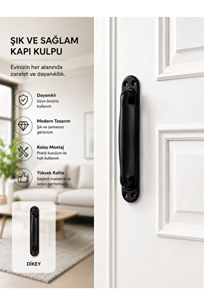 Rustik Siyah Kapı Çekme Kolu Takım 16 Cm – Dekoratif Metal Kapı Tutamağı, Vintage ve Modern Tasarım