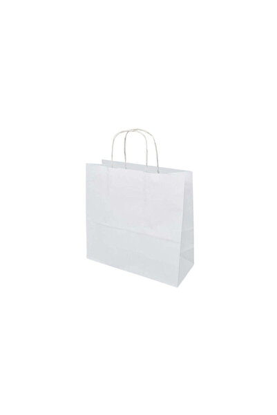 Papette Set 200 bucăți Pungi hârtie Kraft Alb, mânere hârtie rasucită, 27 x 2...