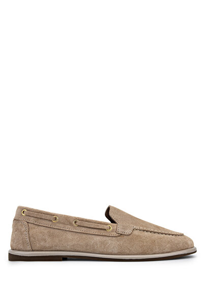 Tamer Tanca Women's Genuine Leather Beige Suede Loafer Shoes