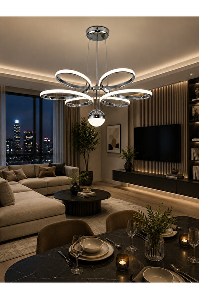 Lzy Avize Store Toplu Yonca 6'lı Modern Krom LED Avize 3 Renk Salon Hol Mutfa...