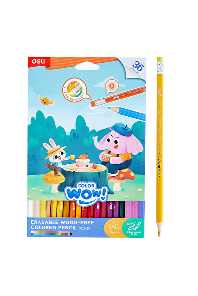 Deli Creioane colorate din plastic, 36 de culori, cu radieră