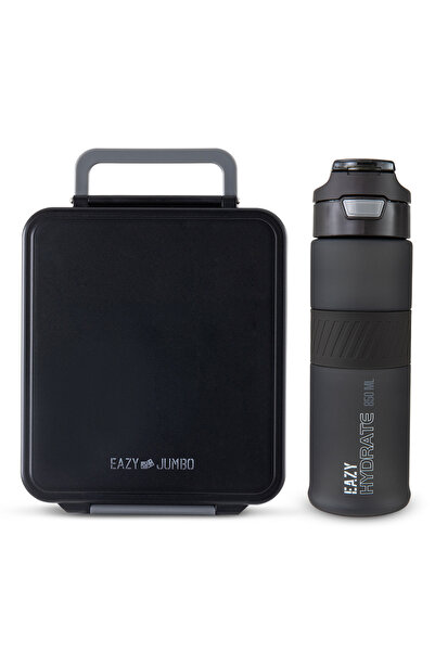 Eazy Kids Jumbo Bento Lunch Box w/ Tritan Water Bottle 850ml – Midnight Black