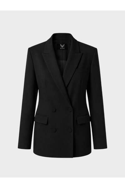 RİVUS Core Double-Breasted Stylish Jacket with Cut-Out Pocket Detail - Black