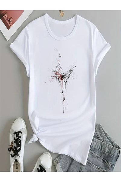 vorena White Printed Oversize Women's T-Shirt