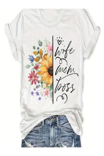 COZYWEAR Floral and Text Printed Oversize T-Shirt