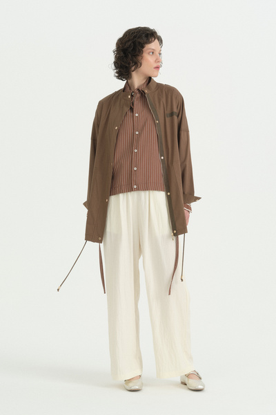 Nihan Apolet Detailed Oversize Sport Cotton Trench Coat - Brown