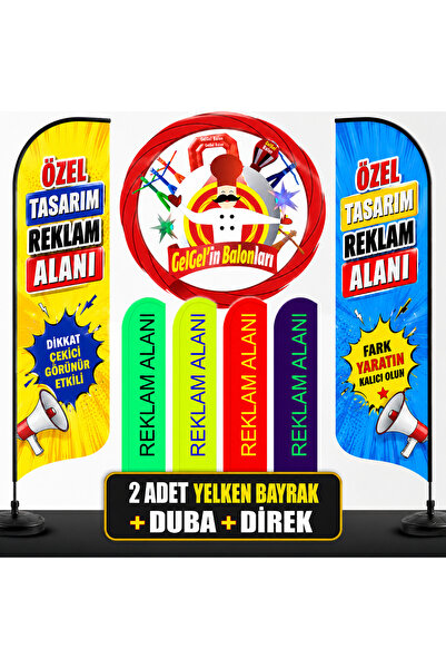 Kelepire Düştü 2’li Yelken Bayrak Seti Özel Tasarım Reklam Alanı Duba ve Dire...