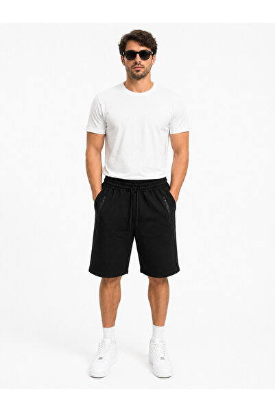 ModaPlaza Men's Pocket Zippered Elastic Waist Lace-Up Compact Capri 386